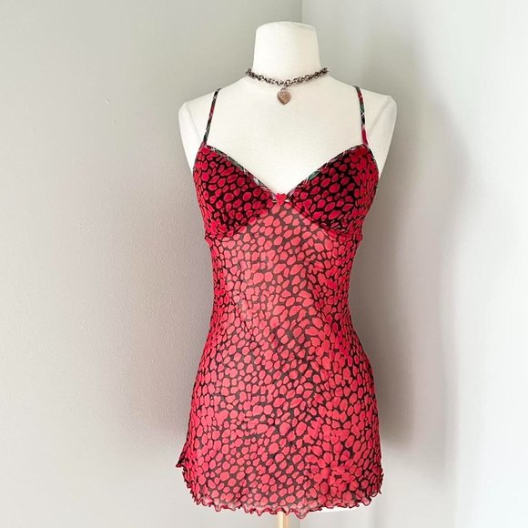 Vintage y2k Victoria’s Secret red Sheer Mesh Slip Dress